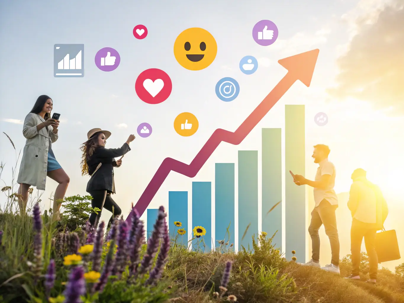 An image depicting a surge in website traffic and social media engagement, illustrating the direct impact of influencer campaigns on online presence.